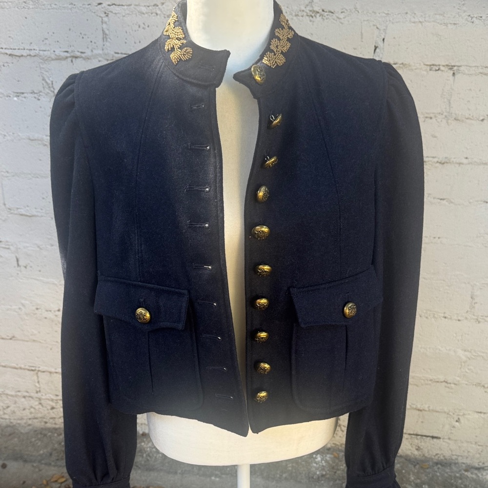 Free People Wool Regan Puff Sleeve Military Jacket Blazer Size S - Picture 8 of 14